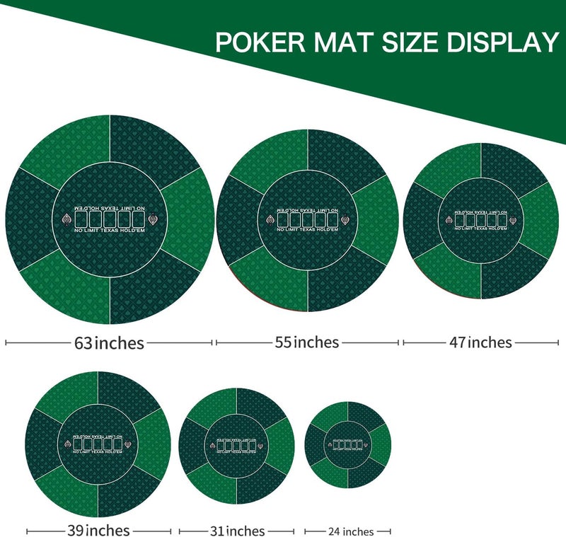 IKULE Texas Hold'em Poker Mat Water Repellent Portable Round Poker Table Top with Art Deco Layout Print Smooth Surface for Poker Games, Blackjack, Casin - Image 2